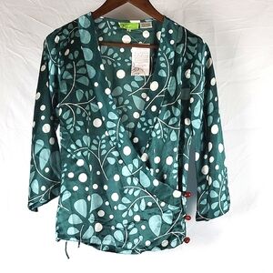 NWT Fair Trade Mata Traders‎ Polysilk Teal Blouse